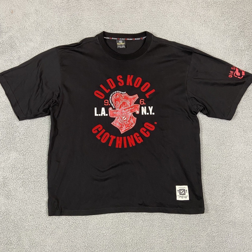 Old Skool Urban Wear Mens XL Black Graphic T-Shirt Streetwear LA NY Red Logo